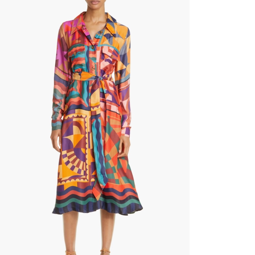 NWT $260 FARM Rio Scarves Long Sleeve Shirtdress, GRAPHIC SCARVES, sizes S + M!